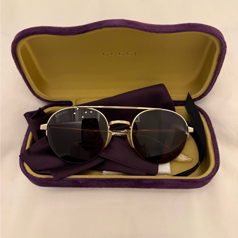 GUCCI Unisex Pilot Sunglasses in Gold & Brown 53mm - GG0984S-002 - Picture 5 of 7